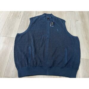 Polo Ralph Lauren Blue Vest Full Zip Sleeveless Waffle Knit Pima Cotton 4XB